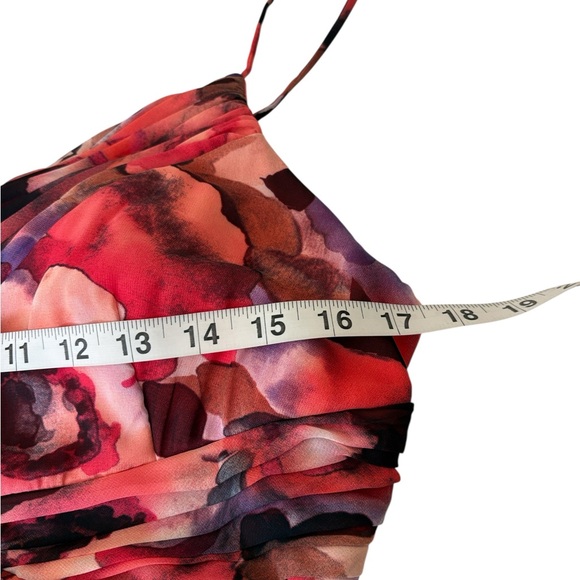 FRANK LYMAN WATERCOLOR FLORAL DRAPED MAXI DRESS, - Picture 8 of 9